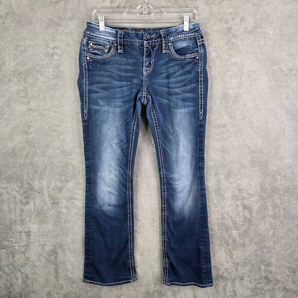 Womens Rock Revival Victoria Easy Bootcut Blue Denim Jeans Mid Rise Size 27 - Picture 2 of 13